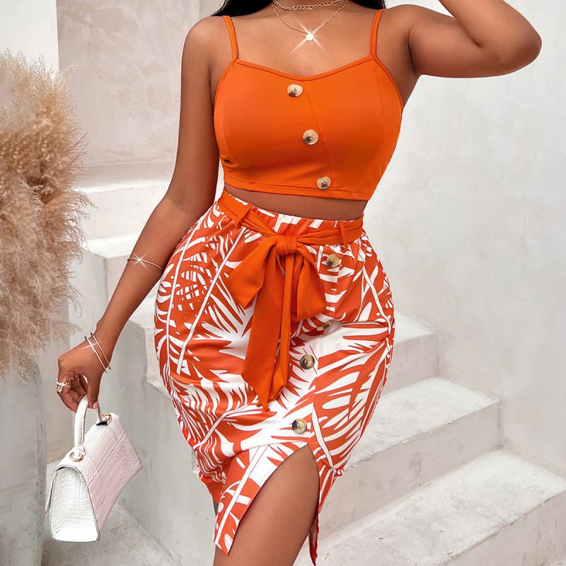 Summer Sexy Casual Print Sleeveless Skirt Set - Image 2