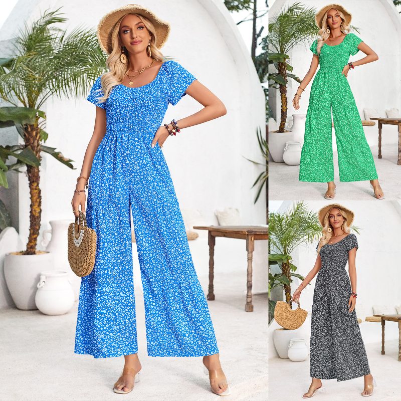 Printed Smocking Jumpsuit - Summer - Image 5