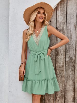 V-neck Lace Waist Dress – Summer