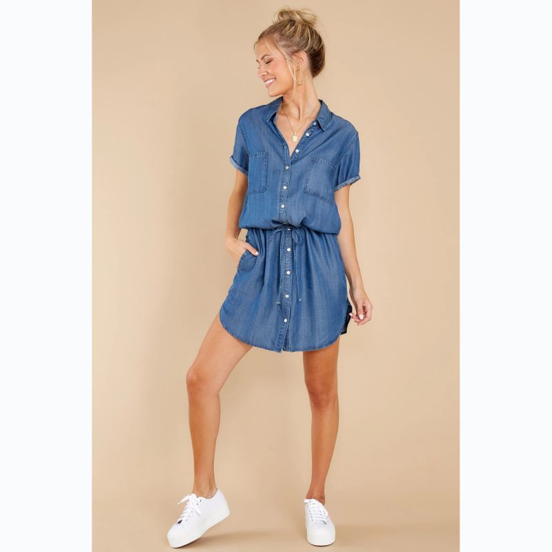 Casual Belt Denim Dress - Spring/Summer - Image 4
