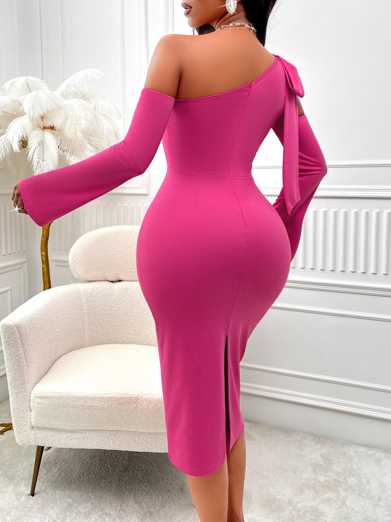 Winter Solid Color Sheath Dress – Chic Lace-up Detail - Image 5