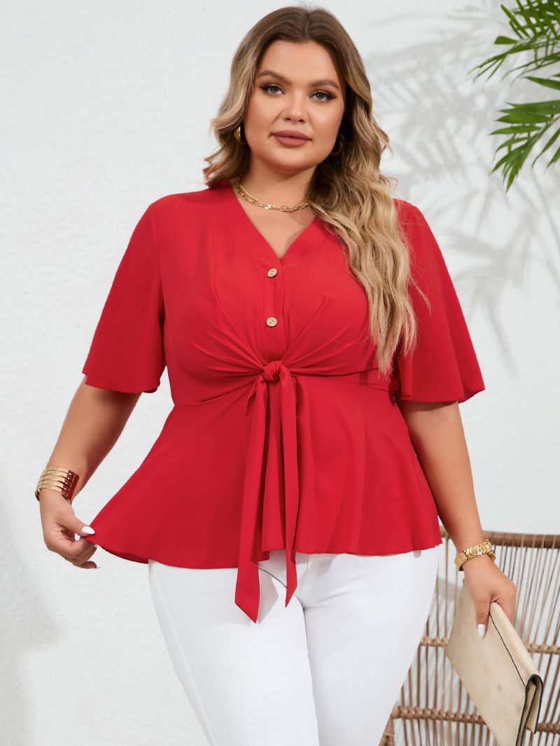 V-Neck Bandage Shirt - Plus Size Summer Top - Image 2