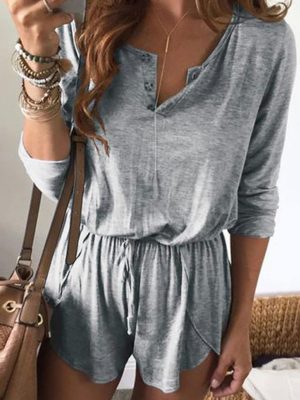 Solid Color Round Neck Romper – Summer