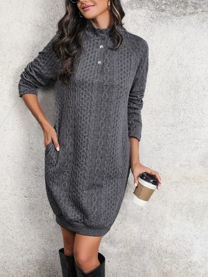 Stand Collar Sweater Dress – Autumn Elegance