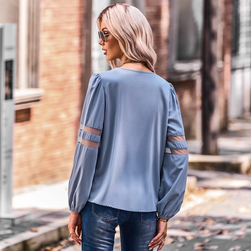 Hollowed Out V-Neck Pullover Shirt - Women's Autumn Tops - Image 2