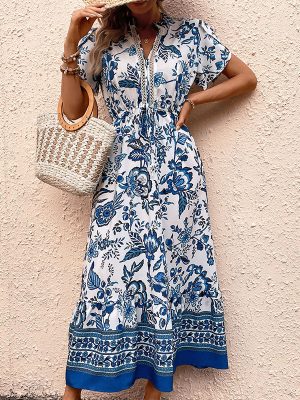 Flattering Blue Printed Summer Dress