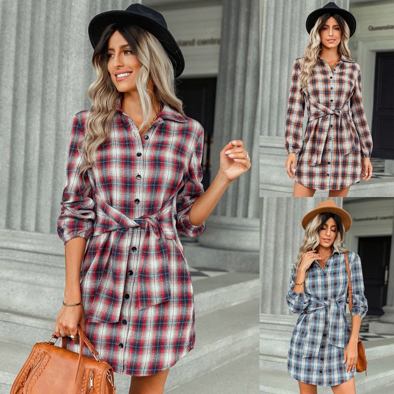 Lace-up Waist Plaid Dress: Cozy & Stylish - Image 4