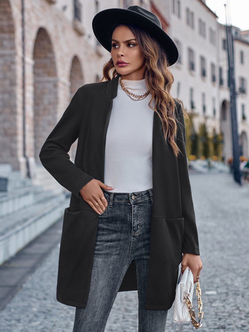 Casual Stand Collar Solid Color Cardigan - Image 2