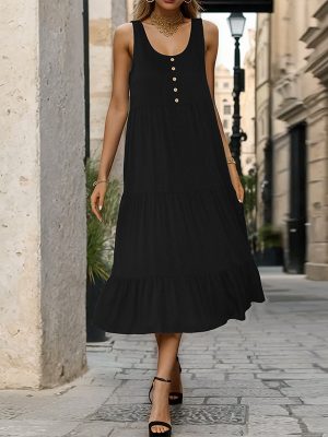 Black Camisole Mid-Length Dress – Summer Chic