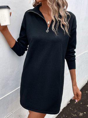 Woolen Zipper Dress – Autumn Elegance