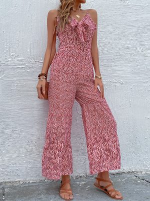 Red Slim Strap Wide Leg Jumpsuit