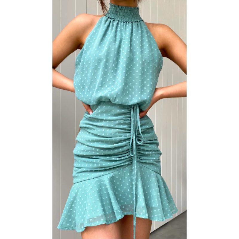 Drawstring Halter Chiffon Dress - Fresh/Sweet - Image 3