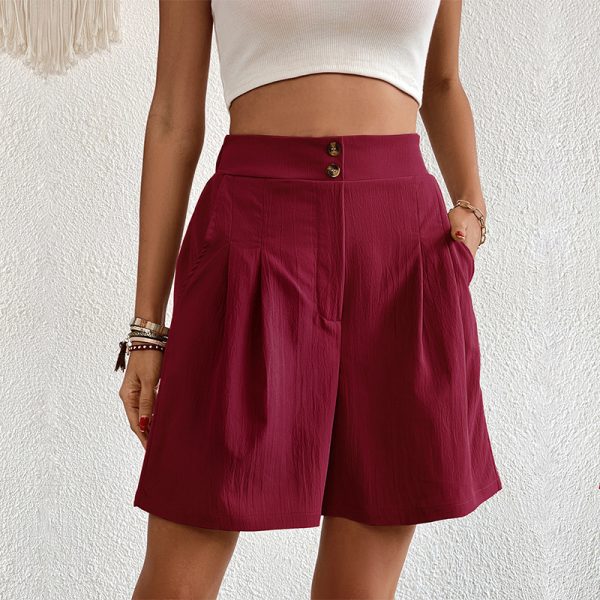 High-Waisted Shorts - Women's Solid Color Summer Wear - Image 4