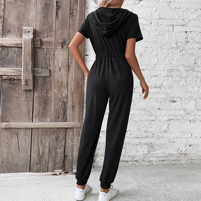 Hooded Solid Color Summer Jumpsuit - Image 3