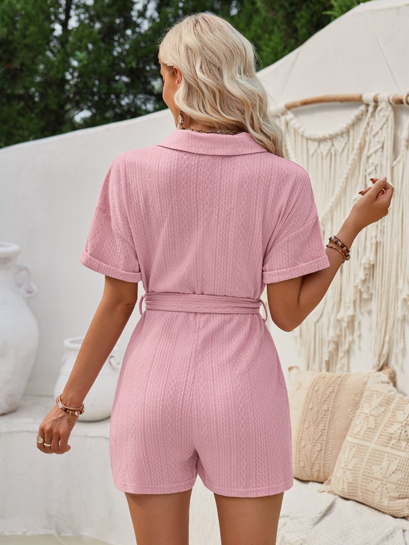 Lace-Up Collar Solid Romper - Spring/Summer - Image 3