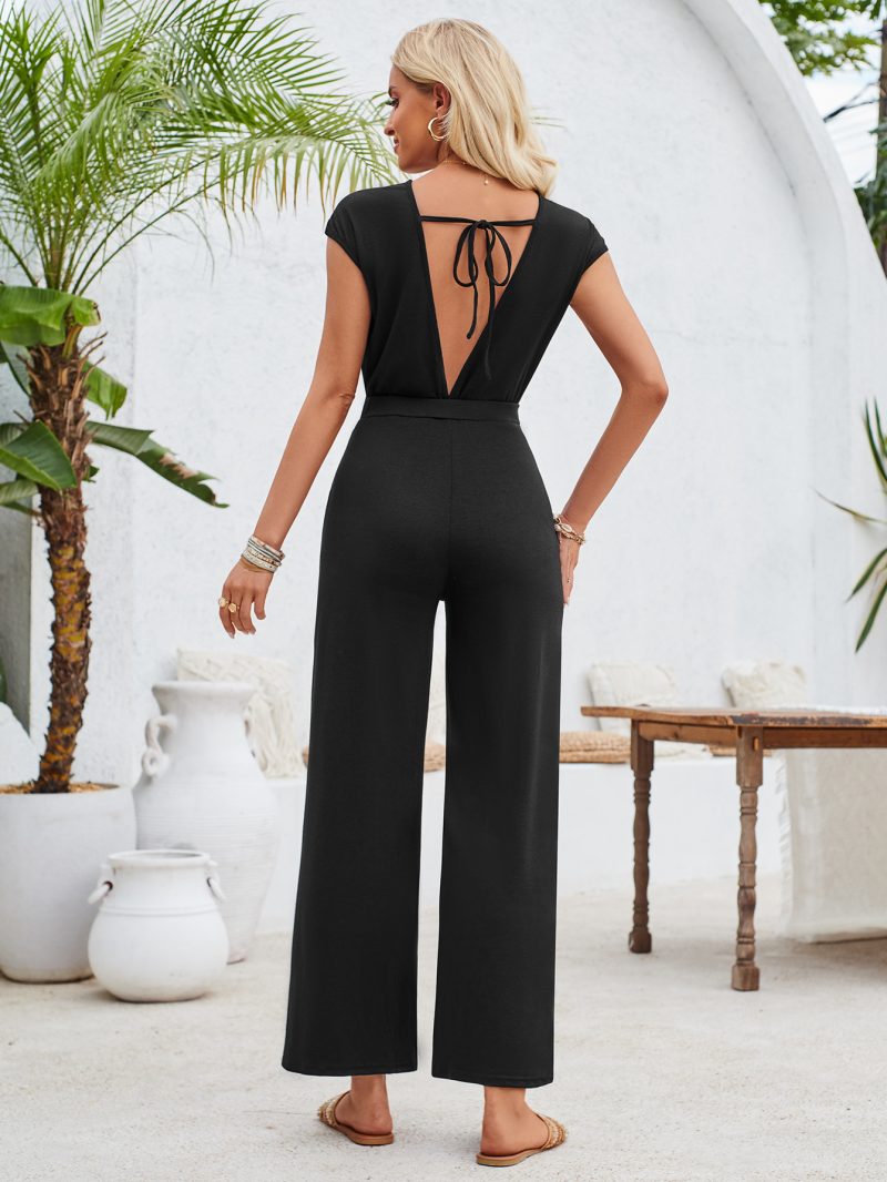 Solid Color Knitted Jumpsuit - Casual Summer - Image 4