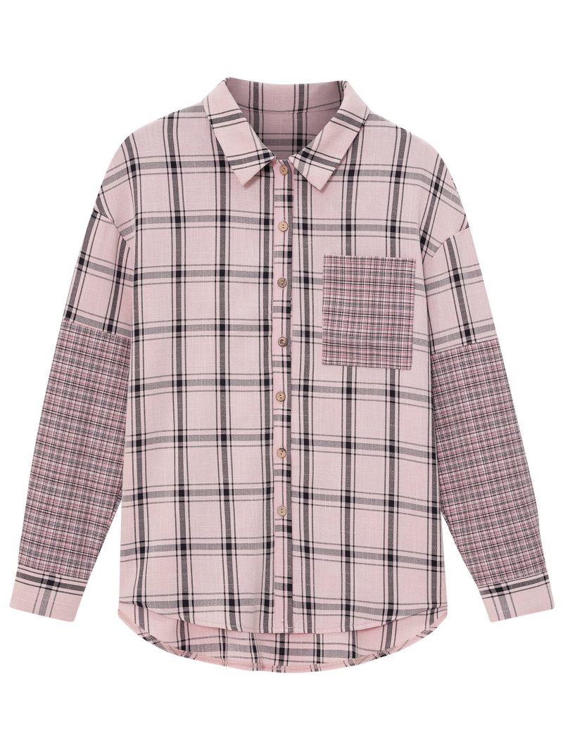 Plaid Stitching Shirt - Autumn Casual - Image 4