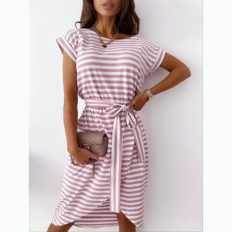Lace-up Striped Asymmetric Dress - Summer - Image 4