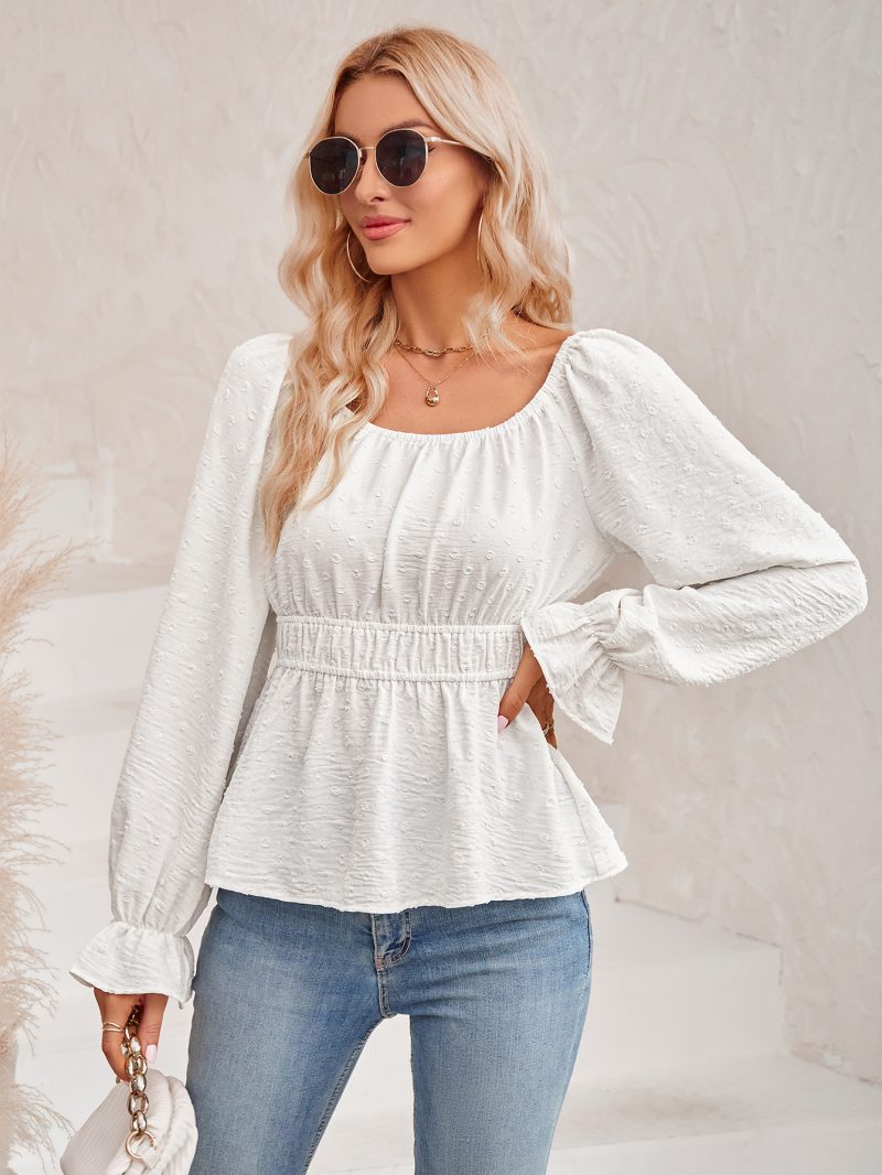 Chic Round Neck Ruffle Sleeve Top for Women - Image 4