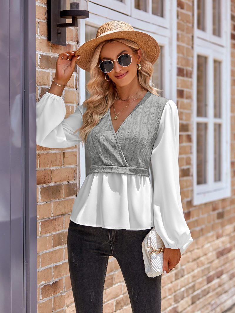 Stylish V-neck Stitching Top for Women - Image 3