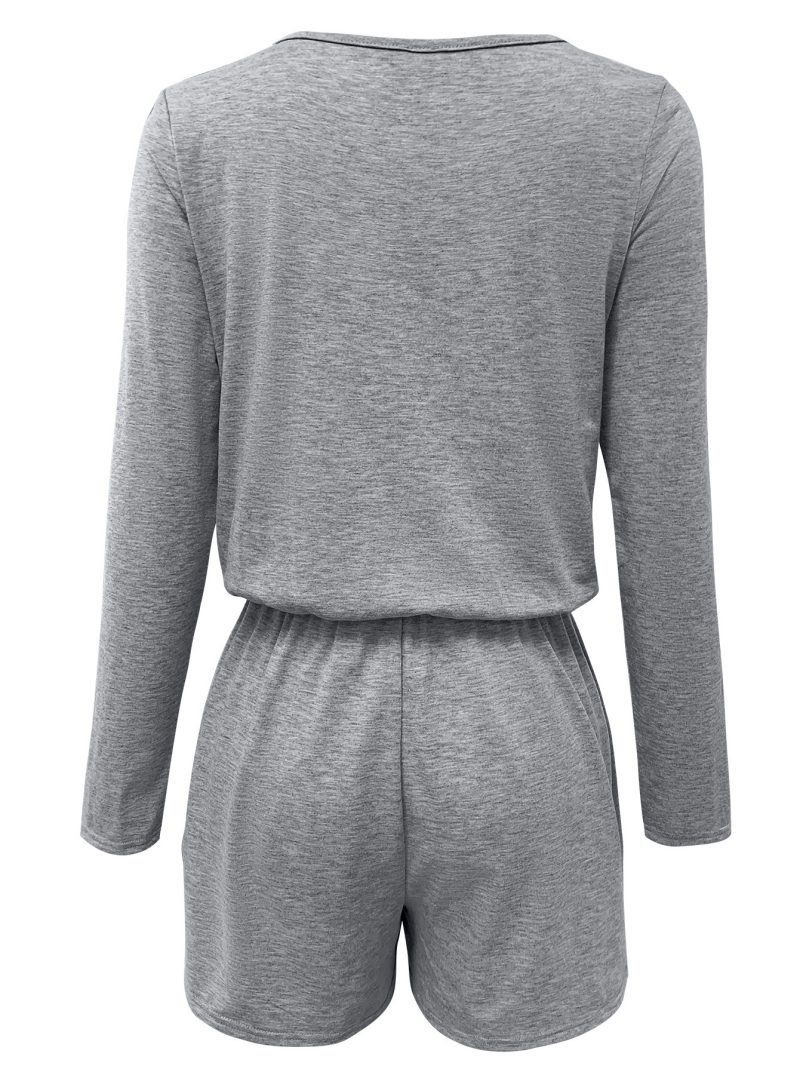 Solid Color Round Neck Romper - Summer - Image 3