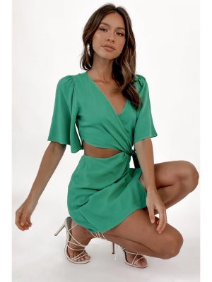 Solid Color Tied Elegant Short Dress – Spring/Summer