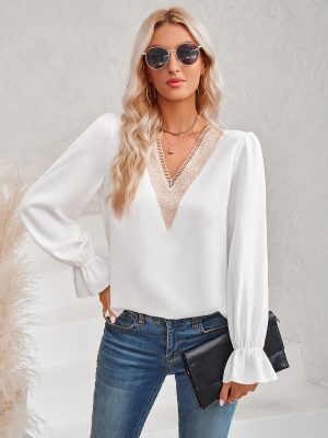 V-Neck Lace Ruffle Sleeve Top – Winter Chic