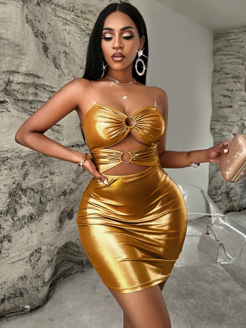Metallic Circle Cutout Sling Dress - Sexy Trend - Image 3