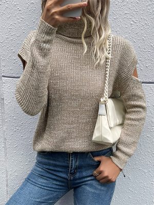 Turtleneck Cutout Shoulder Sweater