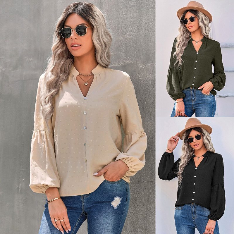 Swiss Polka Dot V-neck Pullover: Early Autumn Style - Image 5