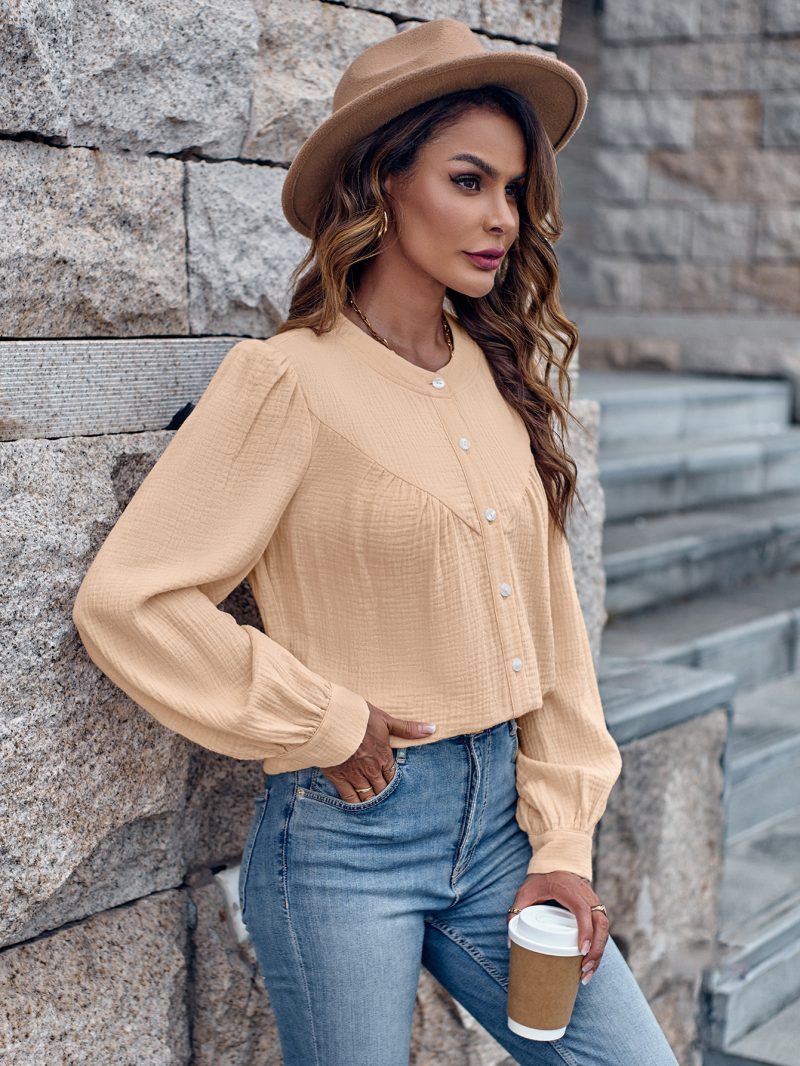 Round Neck Single-Breasted Shirt - Autumn Style - Image 3