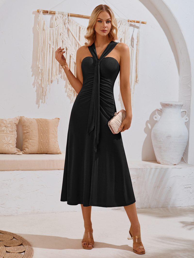 Off-Shoulder Ribbon Pleated Dress - Image 2
