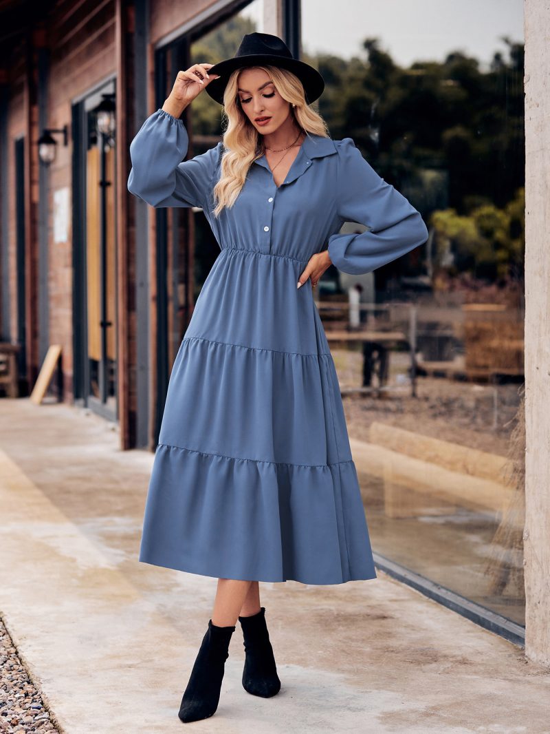 Casual Shirt Collar Long Sleeves Dress - Image 2