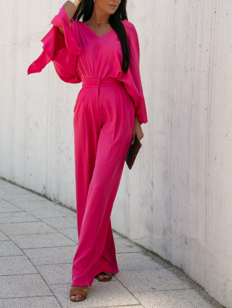 Street Solid Color V-Neck Lace-Up Suit - Autumn/Winter - Image 4