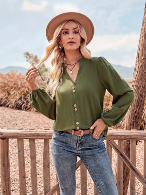 Stylish V-Neck Fastener Top for Fall