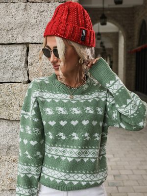 Trendy Red Knitted Christmas Snowflake Sweater