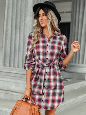 Lace-up Waist Plaid Dress: Cozy & Stylish