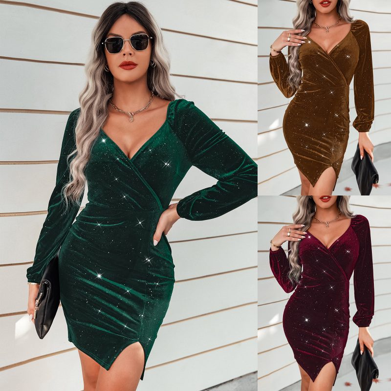 Velvet V-Neck Sexy Dress - Winter Glam - Image 4