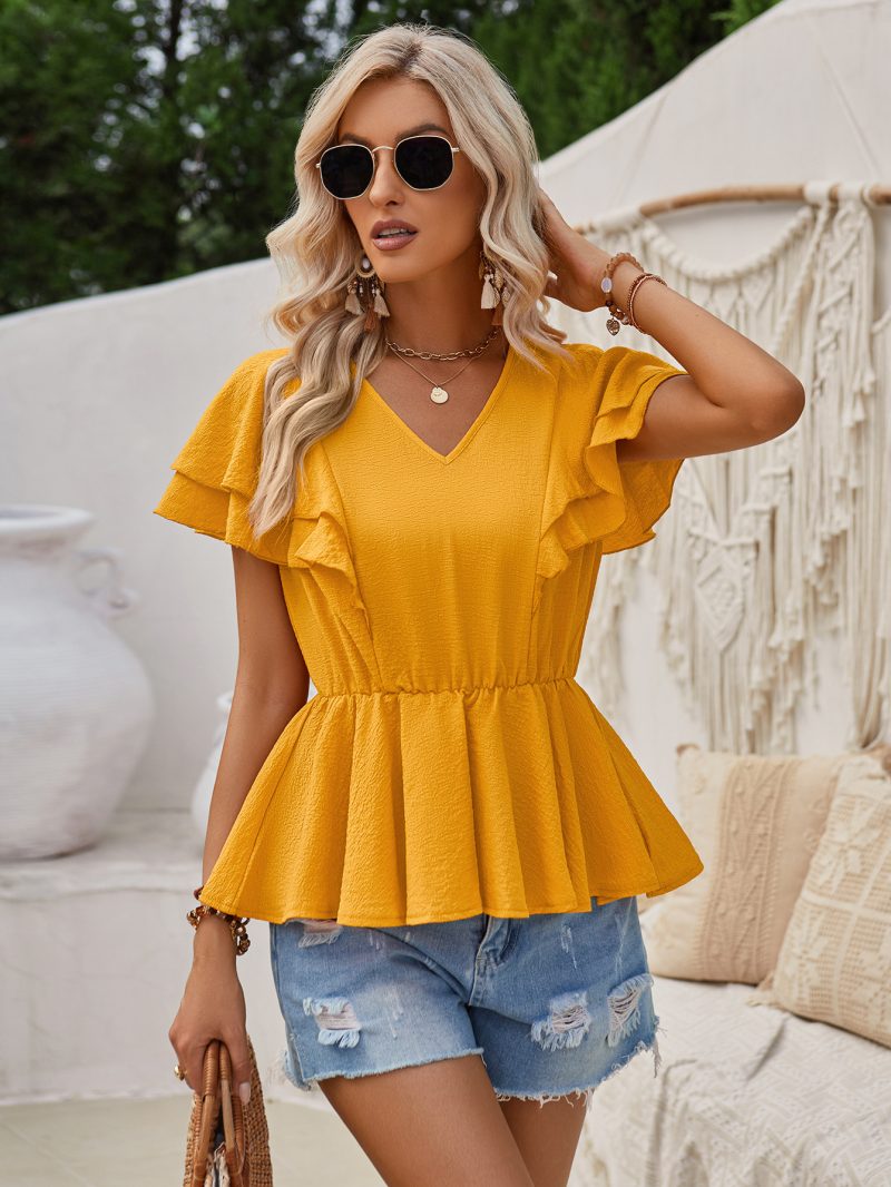 V-Neck Ruffled Top - Summer Casual - Image 2