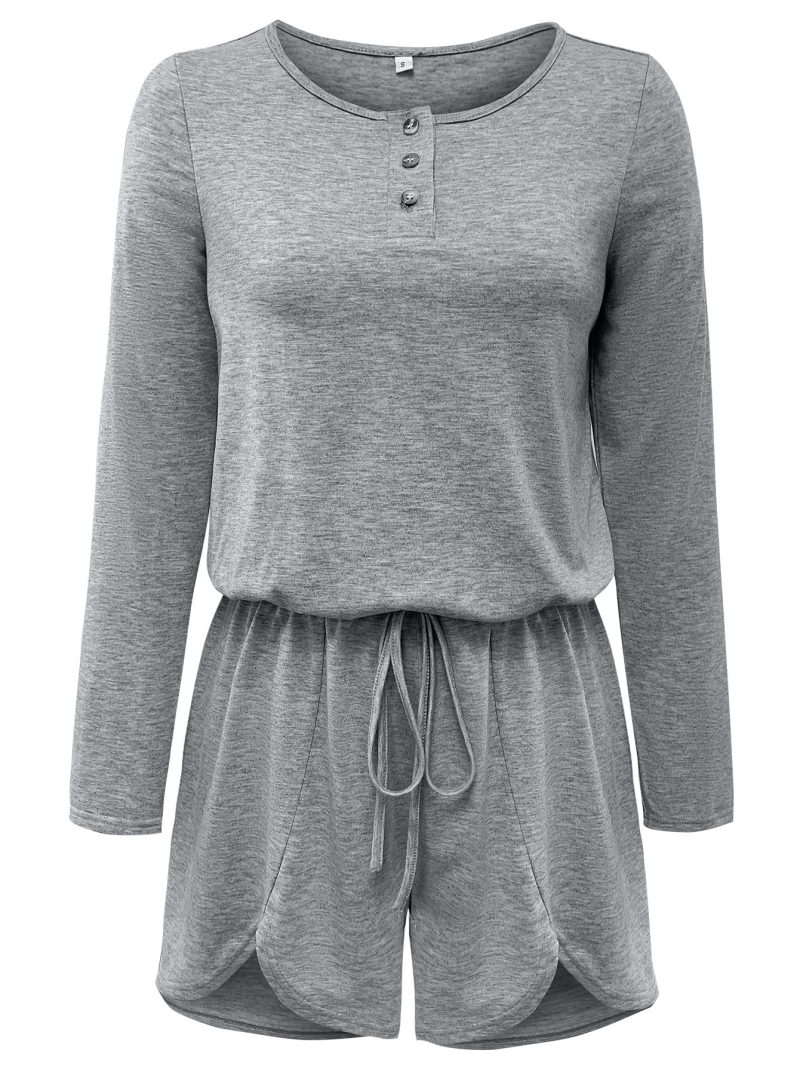 Solid Color Round Neck Romper - Summer - Image 2