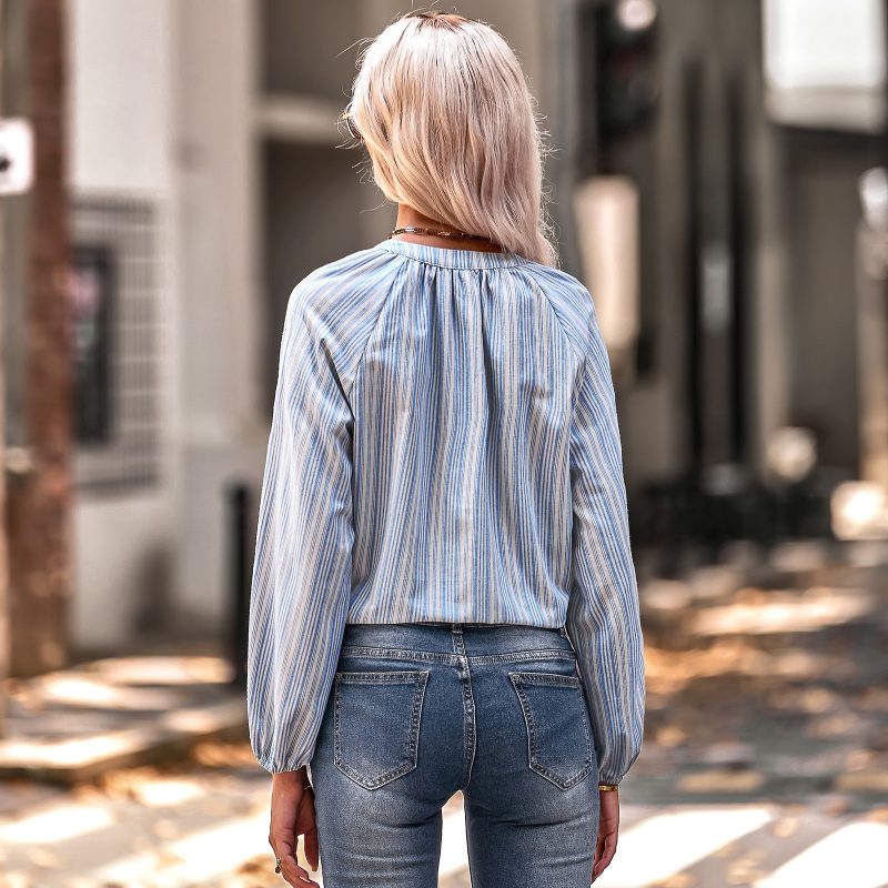 Fashionable Slim Fit V-Neck Striped Shirt - Image 2