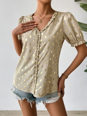 Lace V-Neck Bronzing Slim Top – Summer Casual Chic