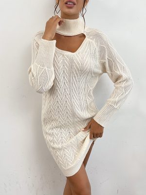 Twist Long Sleeve Woolen Dress for Autumn Women’s Wear