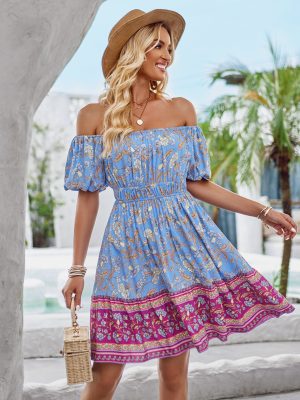 Bohemian Beach Off-Shoulder Printing Dress – Summer