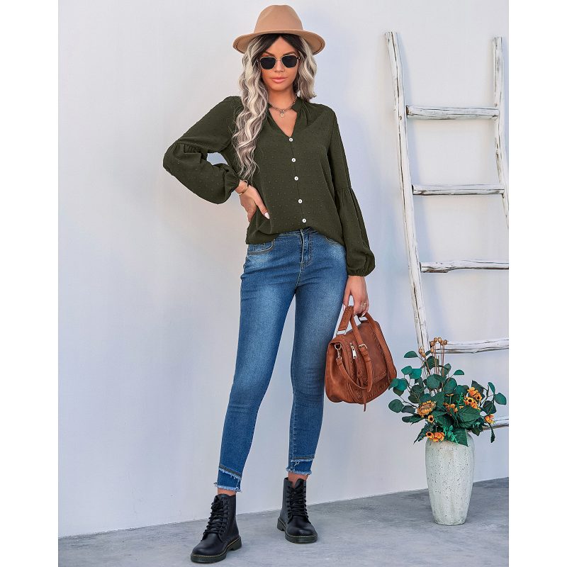 Swiss Polka Dot V-neck Pullover: Early Autumn Style - Image 3