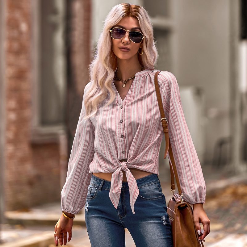 Fashionable Slim Fit V-Neck Striped Shirt - Image 7