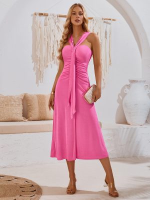 Off-Shoulder Ribbon Pleated Dress