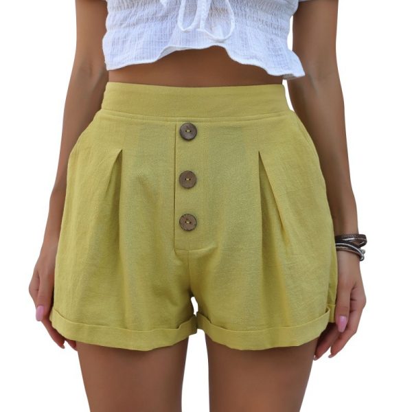 Summer Button Decorations Cotton Linen Shorts - Image 5