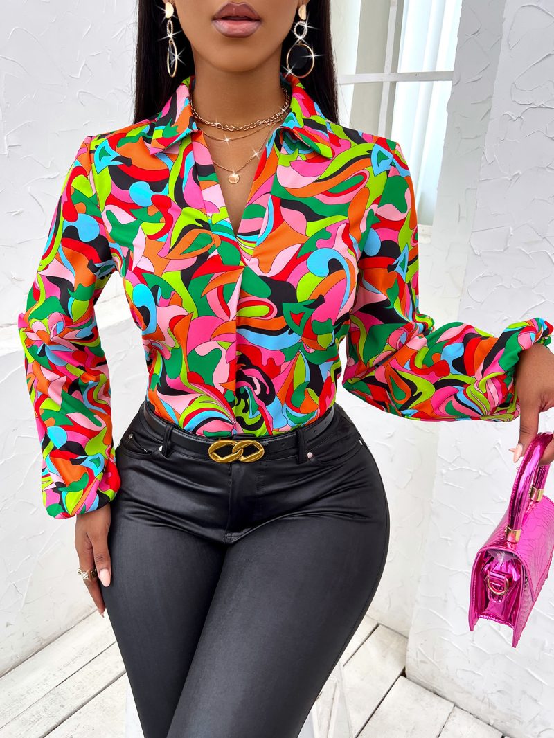 Trendy & Sexy Printing Collared Long Sleeve Shirt - Image 3