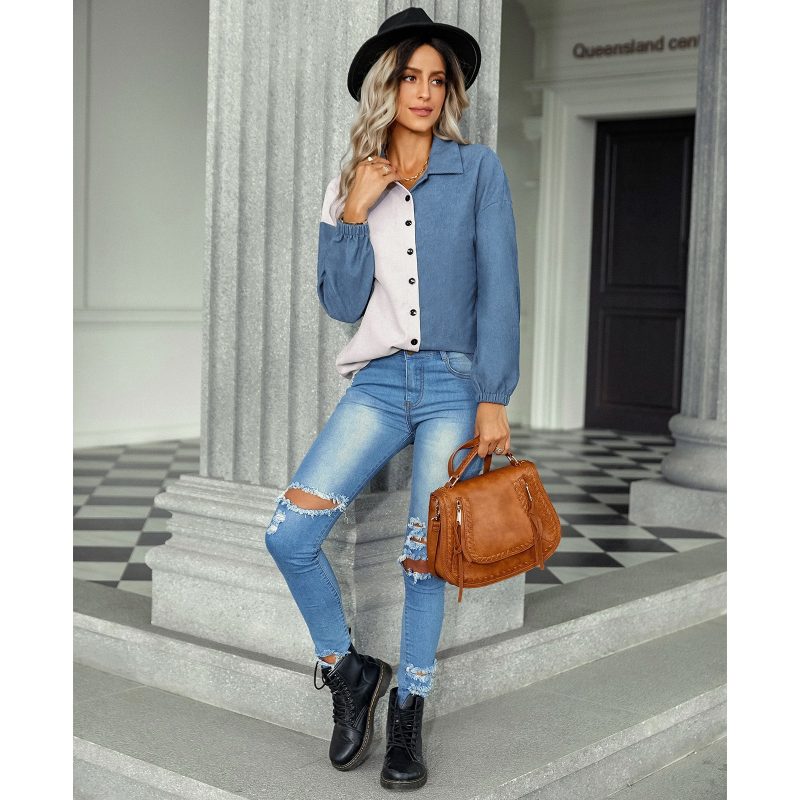 Contrast Color Loose Shacket: Early Autumn Style - Image 3
